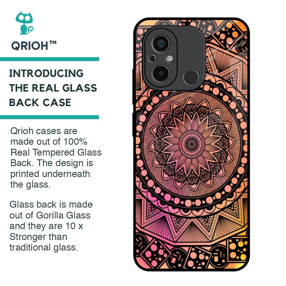 Floral Mandala Glass Case for Redmi 12C