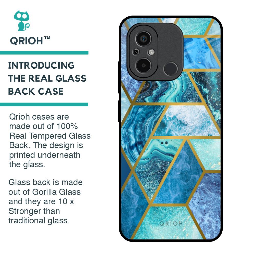 Turquoise Geometrical Marble Glass Case for Redmi 12C