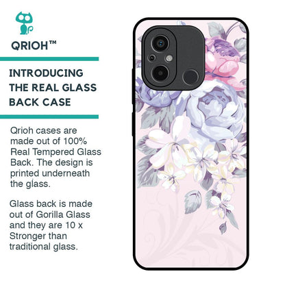 Elegant Floral Glass Case for Redmi 12C