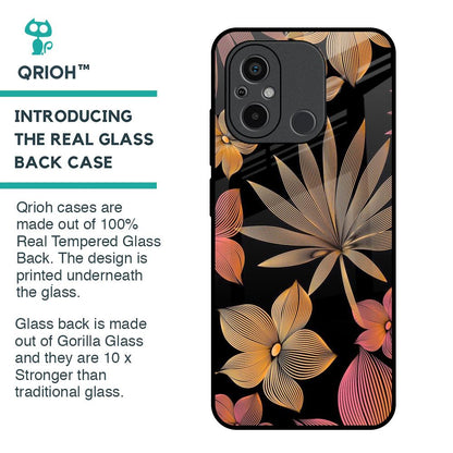 Lines Pattern Flowers Glass Case for Redmi 12C