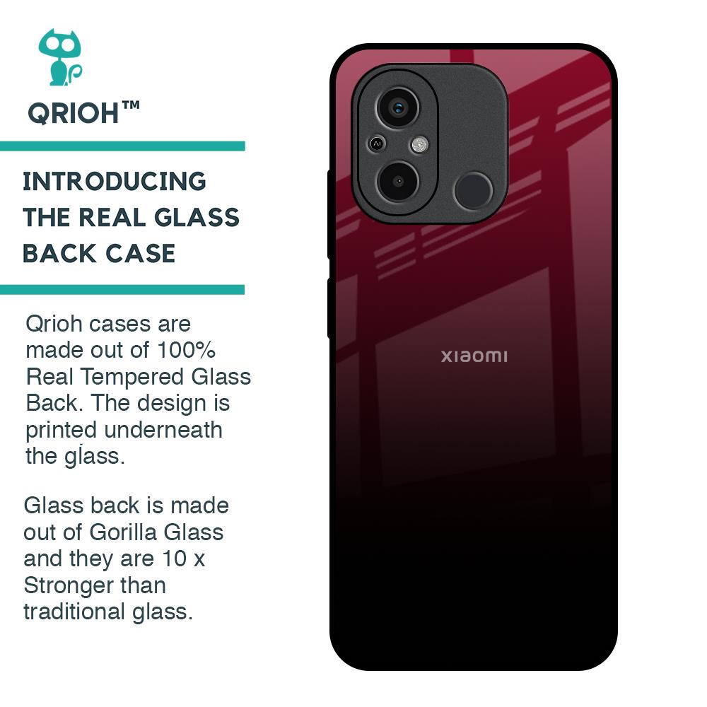 Wine Red Glass Case For Redmi 12C