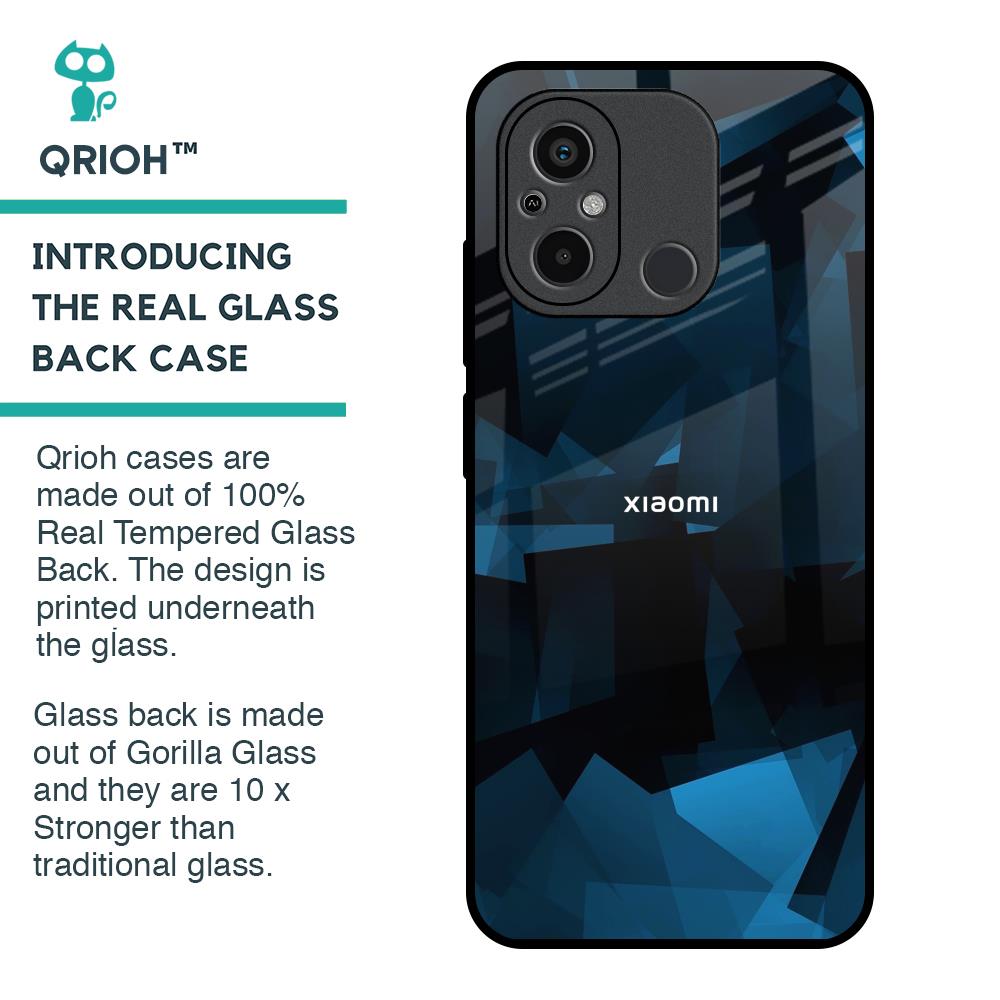 Polygonal Blue Box Glass Case For Redmi 12C