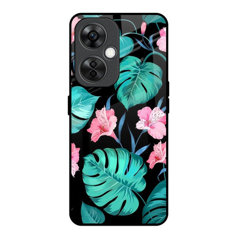 Tropical Leaves & Pink Flowers OnePlus Nord CE 3 Lite 5G Glass Back Cover Online
