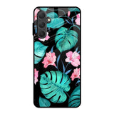 Tropical Leaves & Pink Flowers Samsung Galaxy M54 5G Glass Cases & Covers Online