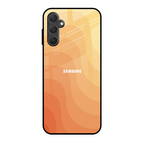 Orange Curve Pattern Samsung Galaxy M14 5G Glass Back Cover Online