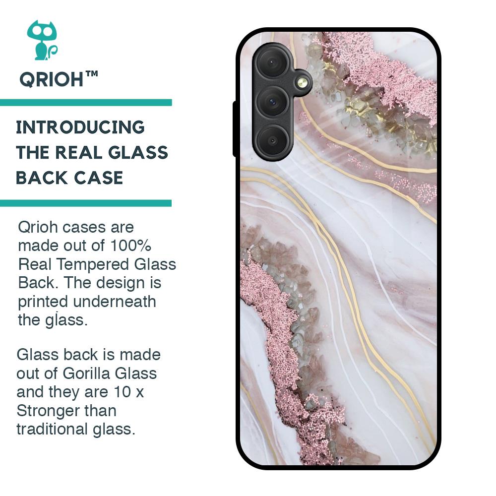 Pink & Gold Gllitter Marble Glass Case for Samsung Galaxy M14 5G