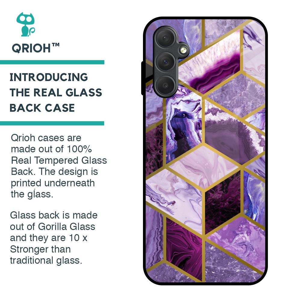 Purple Rhombus Marble Glass Case for Samsung Galaxy M14 5G
