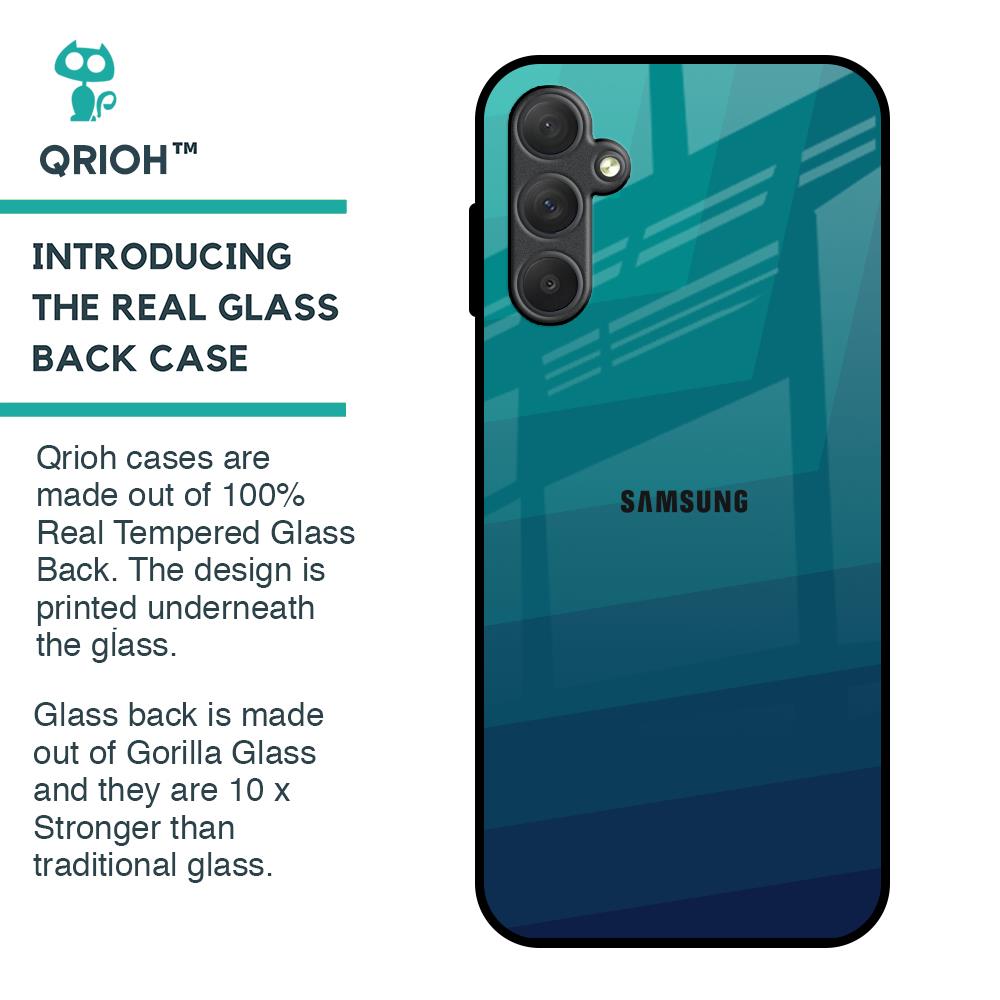 Green Triangle Pattern Glass Case for Samsung Galaxy M14 5G