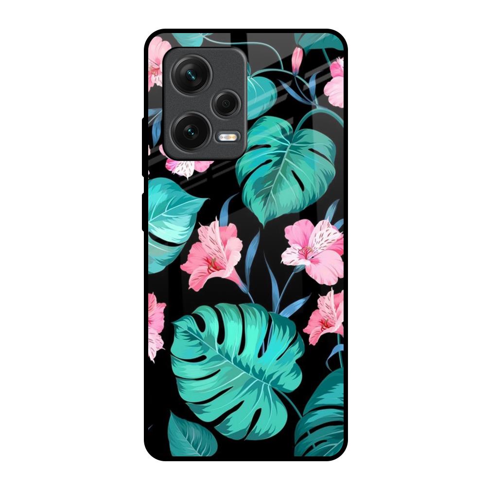 Tropical Leaves & Pink Flowers Redmi Note 12 Pro Plus 5G Glass Back Cover Online