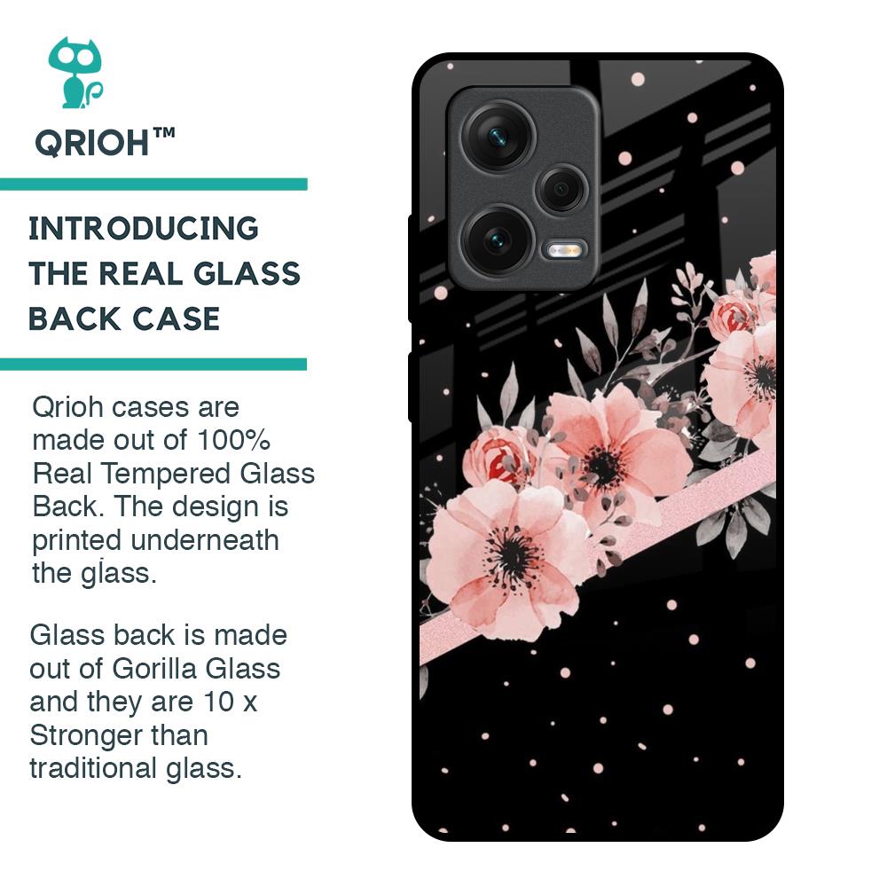 Floral Black Band Glass Case For Redmi Note 12 Pro Plus 5G