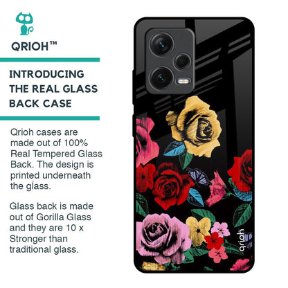 Floral Decorative Glass Case For Redmi Note 12 Pro Plus 5G