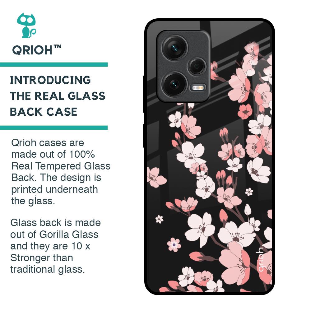 Black Cherry Blossom Glass Case for Redmi Note 12 Pro Plus 5G