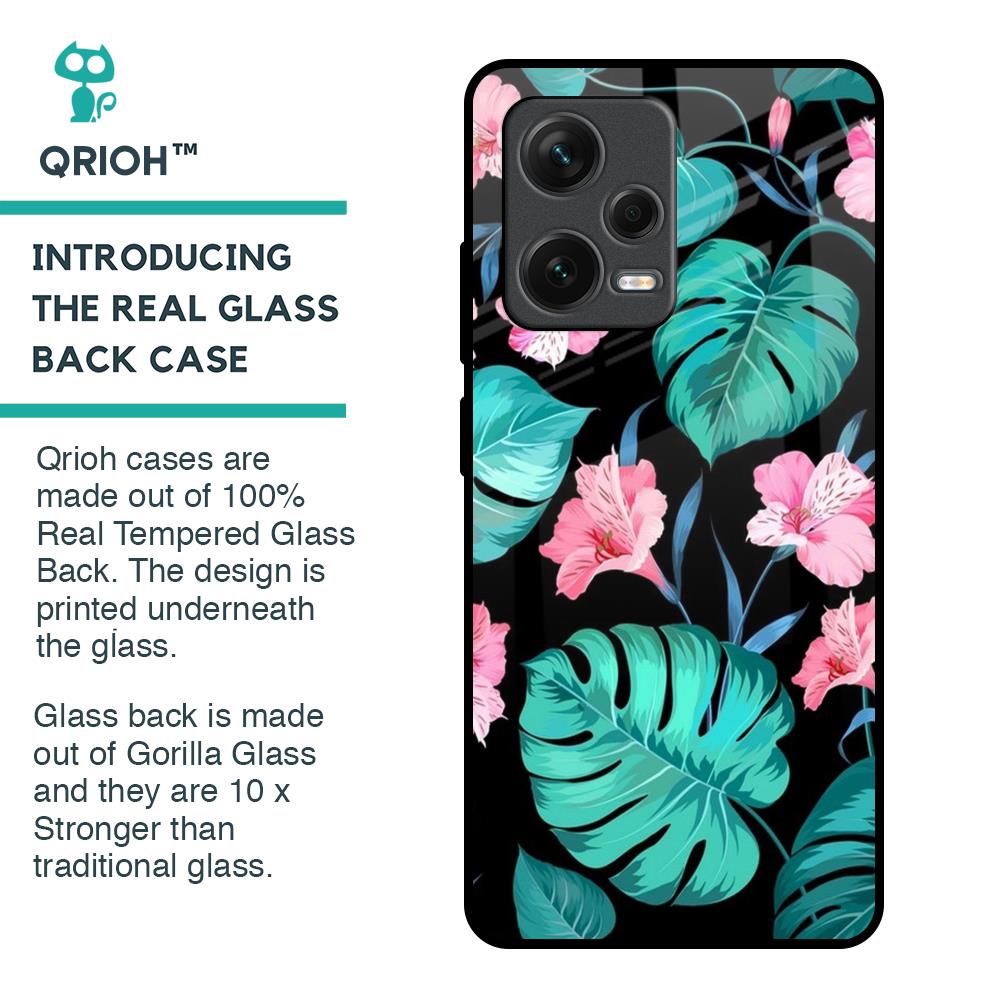 Tropical Leaves & Pink Flowers Glass Case for Redmi Note 12 Pro Plus 5G
