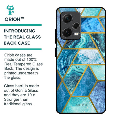 Turquoise Geometrical Marble Glass Case for Redmi Note 12 Pro Plus 5G