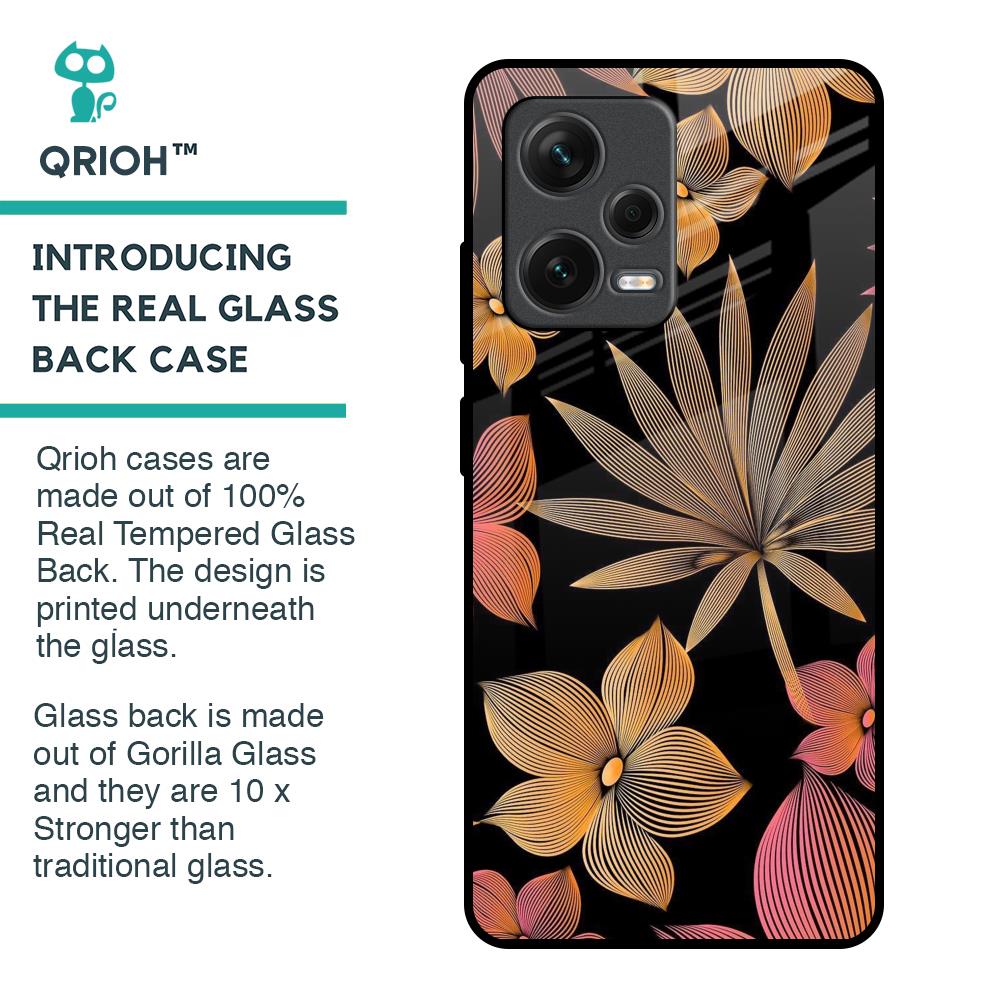 Lines Pattern Flowers Glass Case for Redmi Note 12 Pro Plus 5G