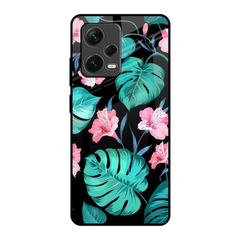 Tropical Leaves & Pink Flowers Redmi Note 12 Pro 5G Glass Back Cover Online