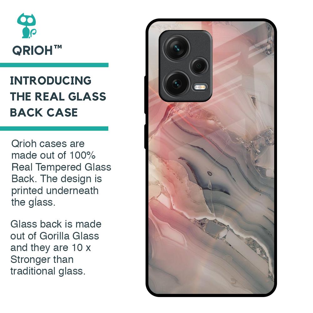 Pink And Grey Marble Glass Case For Redmi Note 12 Pro 5G