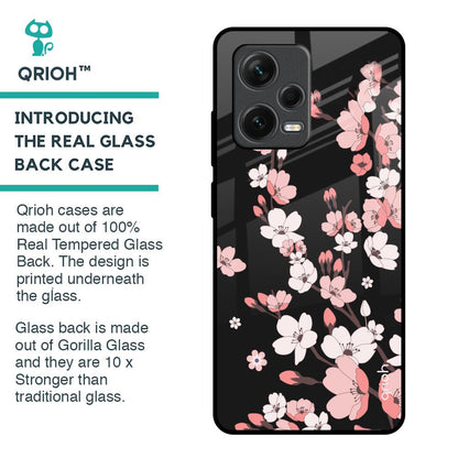 Black Cherry Blossom Glass Case for Redmi Note 12 Pro 5G