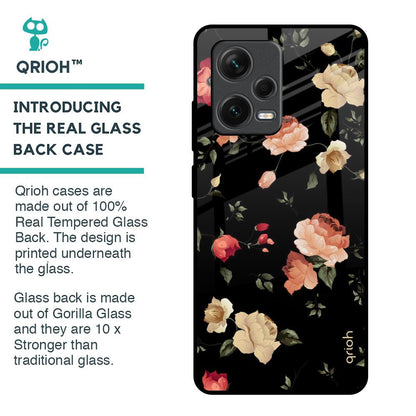 Black Spring Floral Glass Case for Redmi Note 12 Pro 5G
