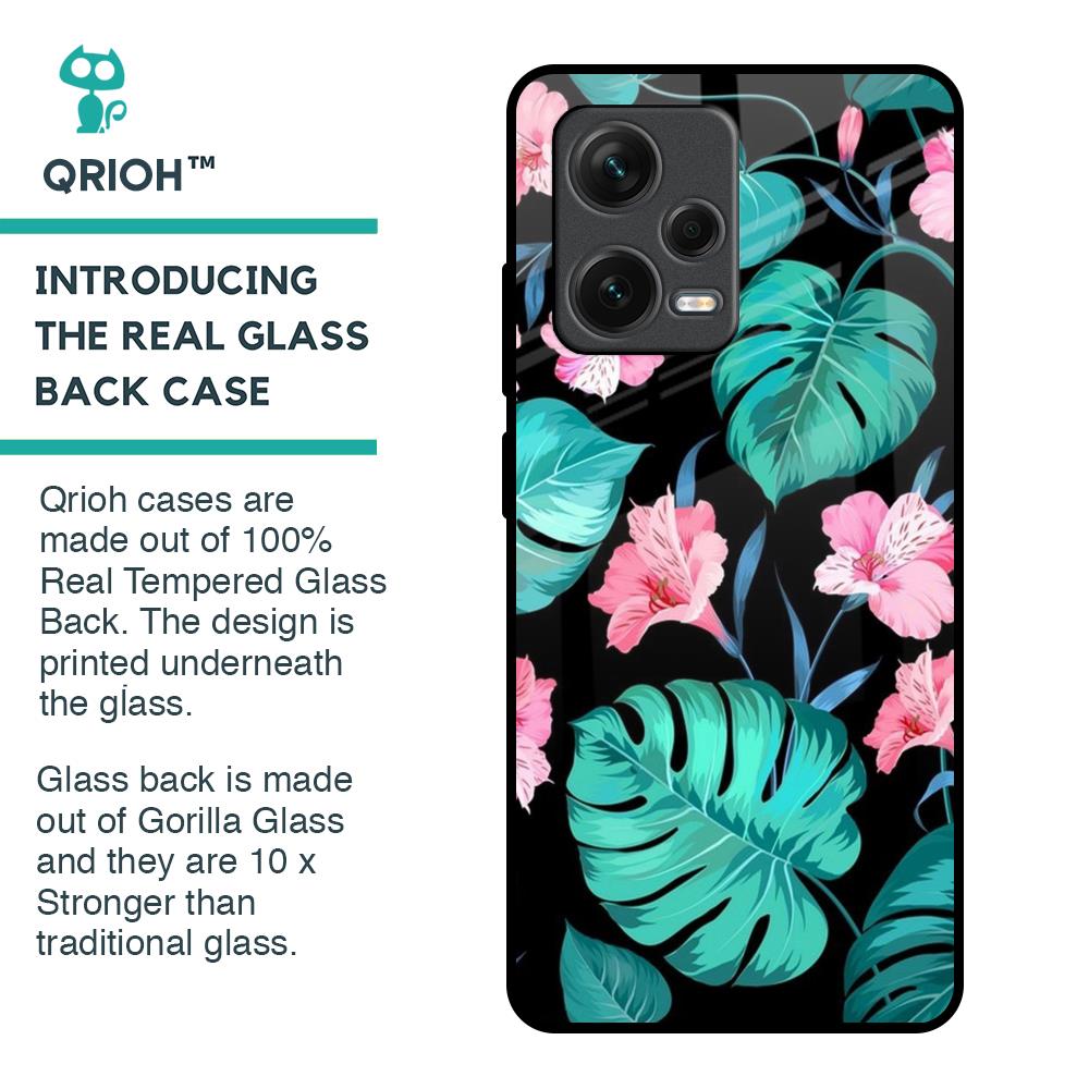 Tropical Leaves & Pink Flowers Glass Case for Redmi Note 12 Pro 5G