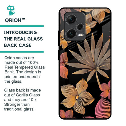 Lines Pattern Flowers Glass Case for Redmi Note 12 Pro 5G