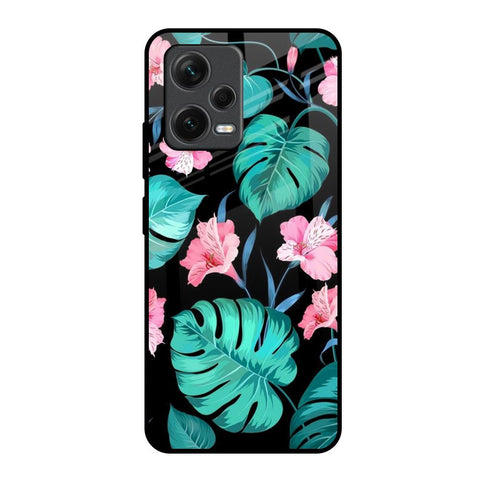 Tropical Leaves & Pink Flowers Redmi Note 12 5G Glass Back Cover Online