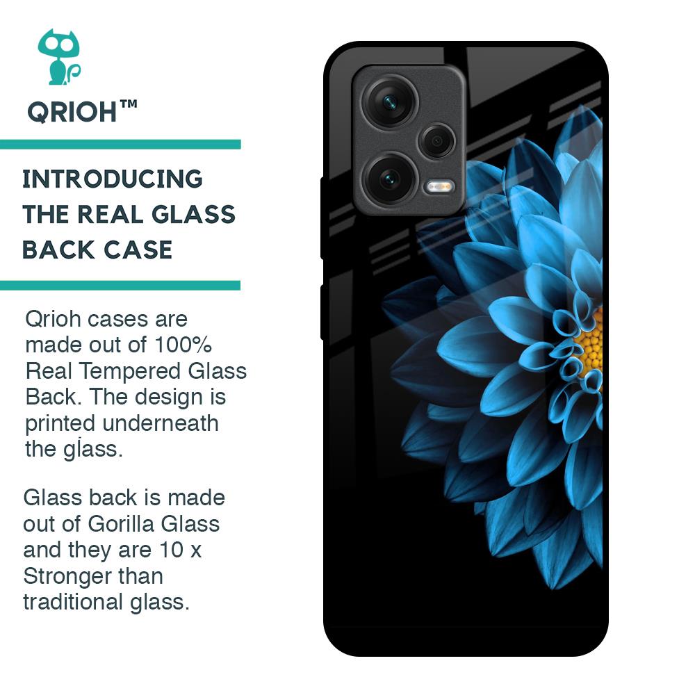 Half Blue Flower Glass Case for Redmi Note 12 5G