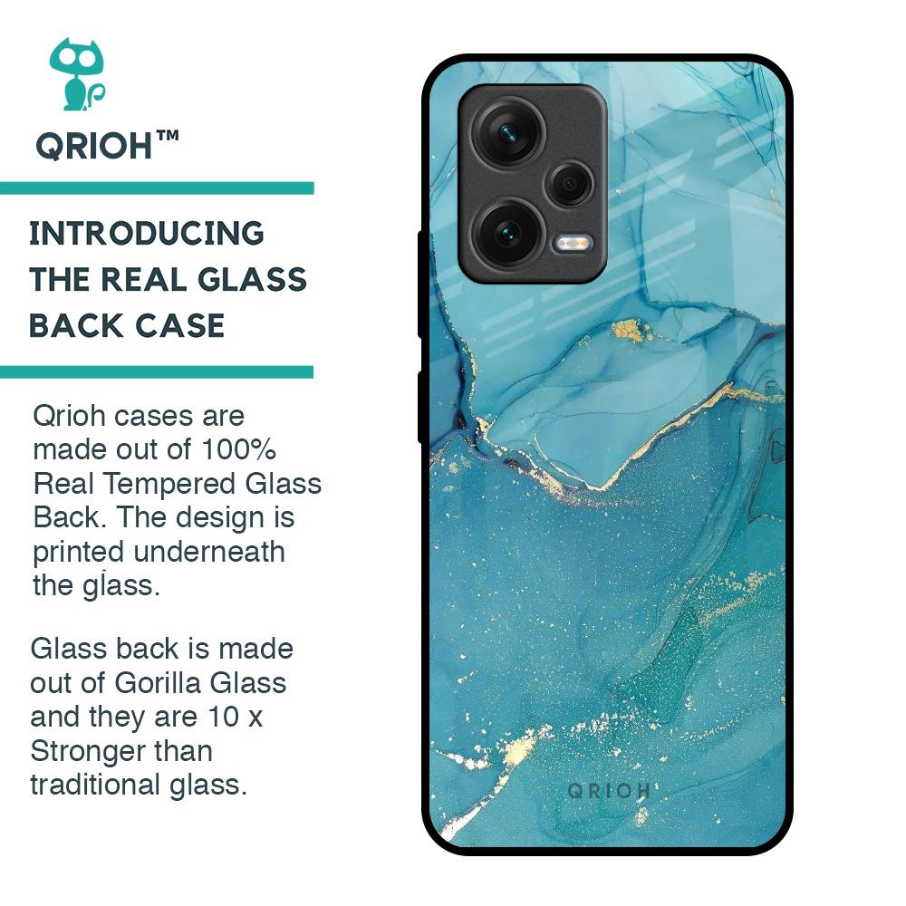 Blue Golden Glitter Glass Case for Redmi Note 12 5G