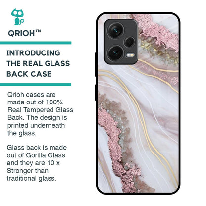 Pink & Gold Gllitter Marble Glass Case for Redmi Note 12 5G