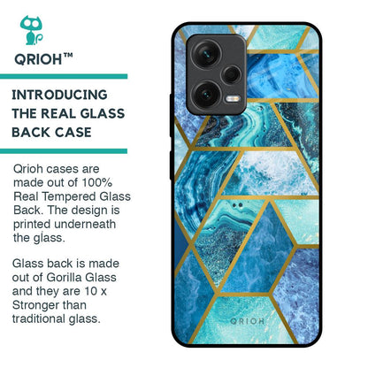 Turquoise Geometrical Marble Glass Case for Redmi Note 12 5G