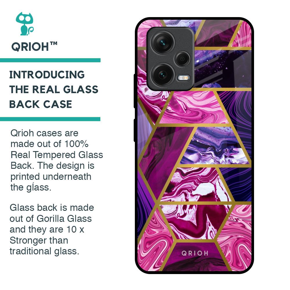 Electroplated Geometric Marble Glass Case for Redmi Note 12 5G