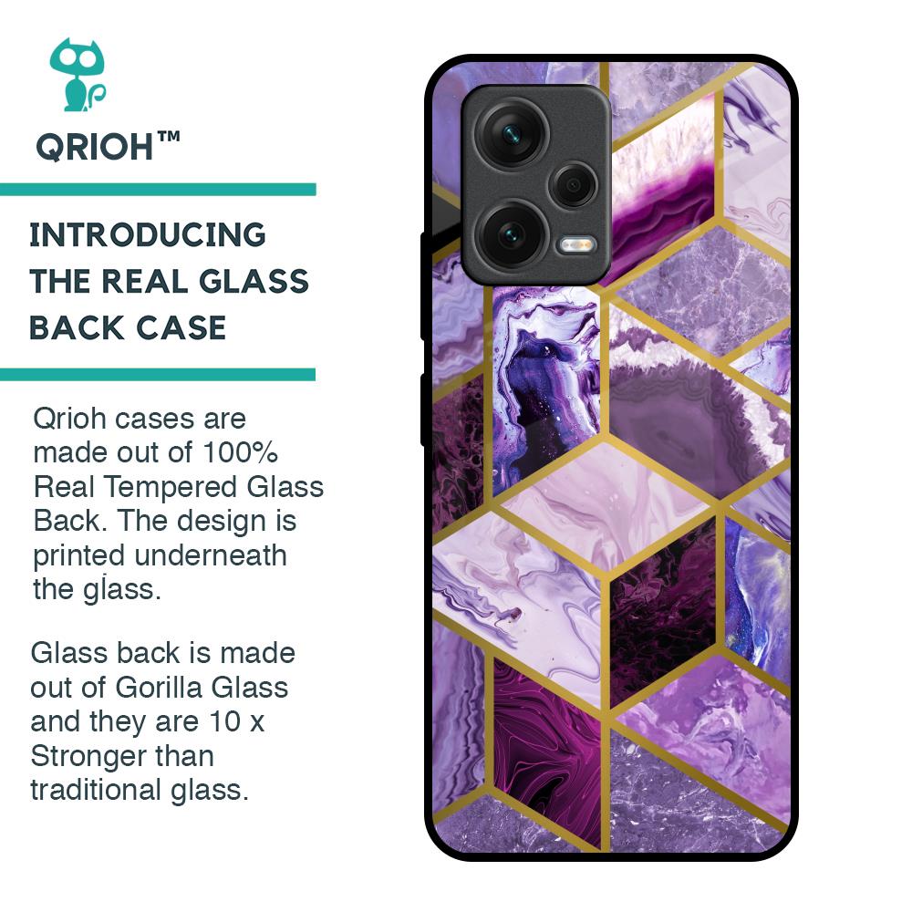 Purple Rhombus Marble Glass Case for Redmi Note 12 5G