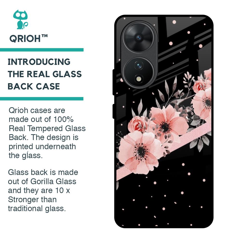 Floral Black Band Glass Case For Vivo T2 5G