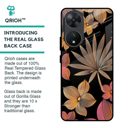 Lines Pattern Flowers Glass Case for Vivo T2 5G