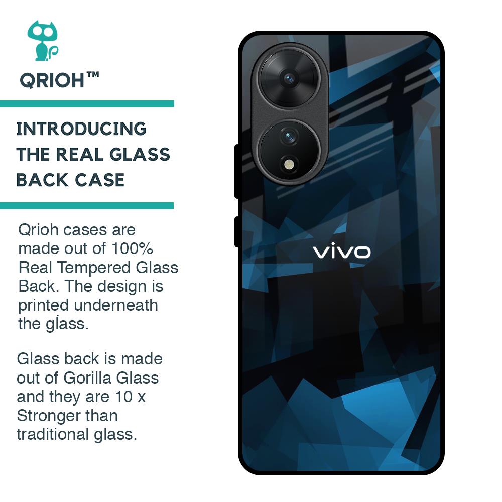 Polygonal Blue Box Glass Case For Vivo T2 5G
