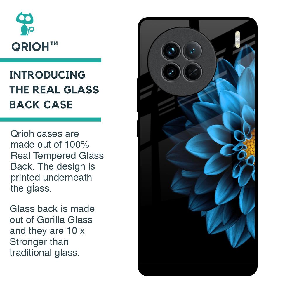 Half Blue Flower Glass Case for Vivo X90 5G
