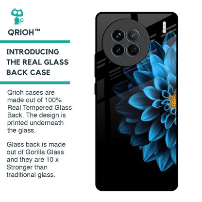 Half Blue Flower Glass Case for Vivo X90 5G