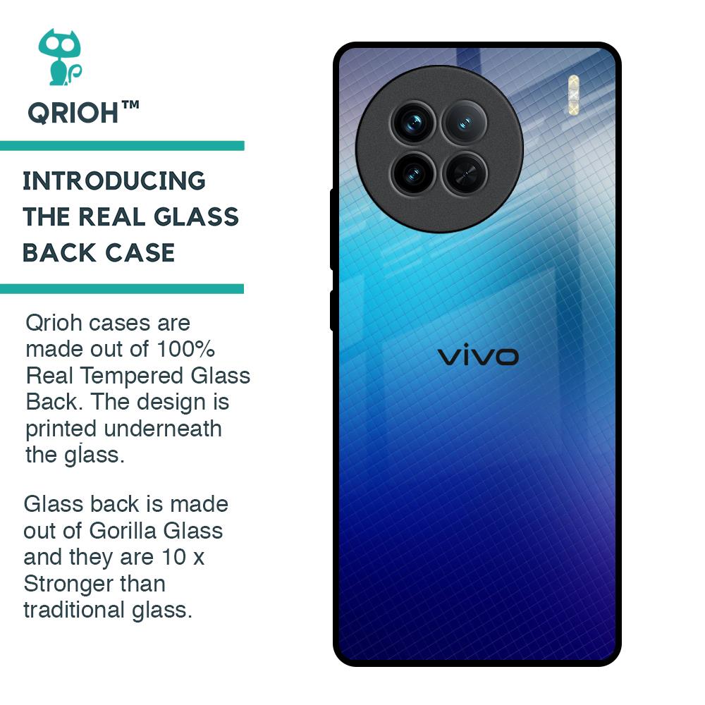 Blue Rhombus Pattern Glass Case for Vivo X90 5G