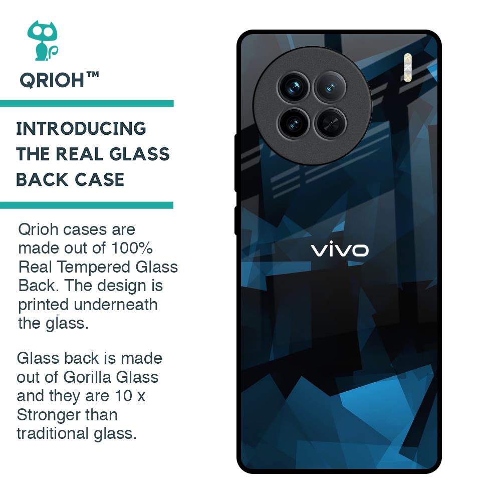 Polygonal Blue Box Glass Case For Vivo X90 5G