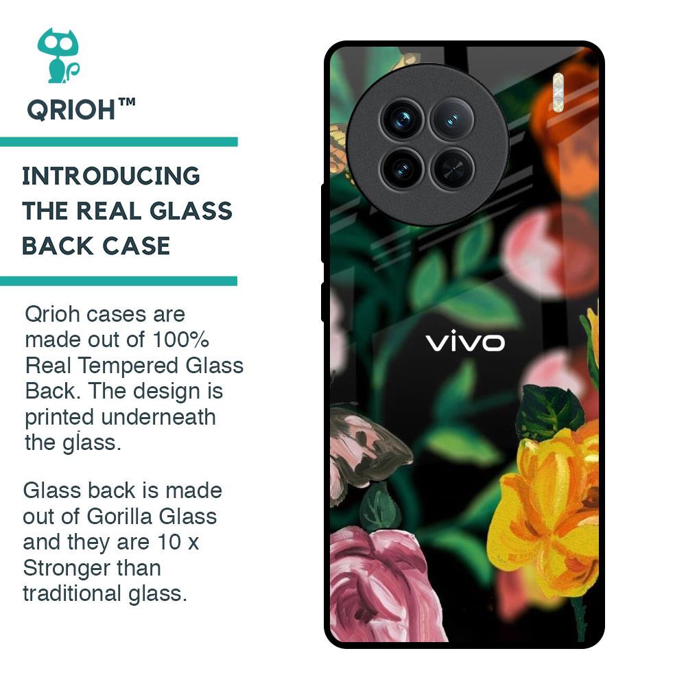 Flowers & Butterfly Glass Case for Vivo X90 5G