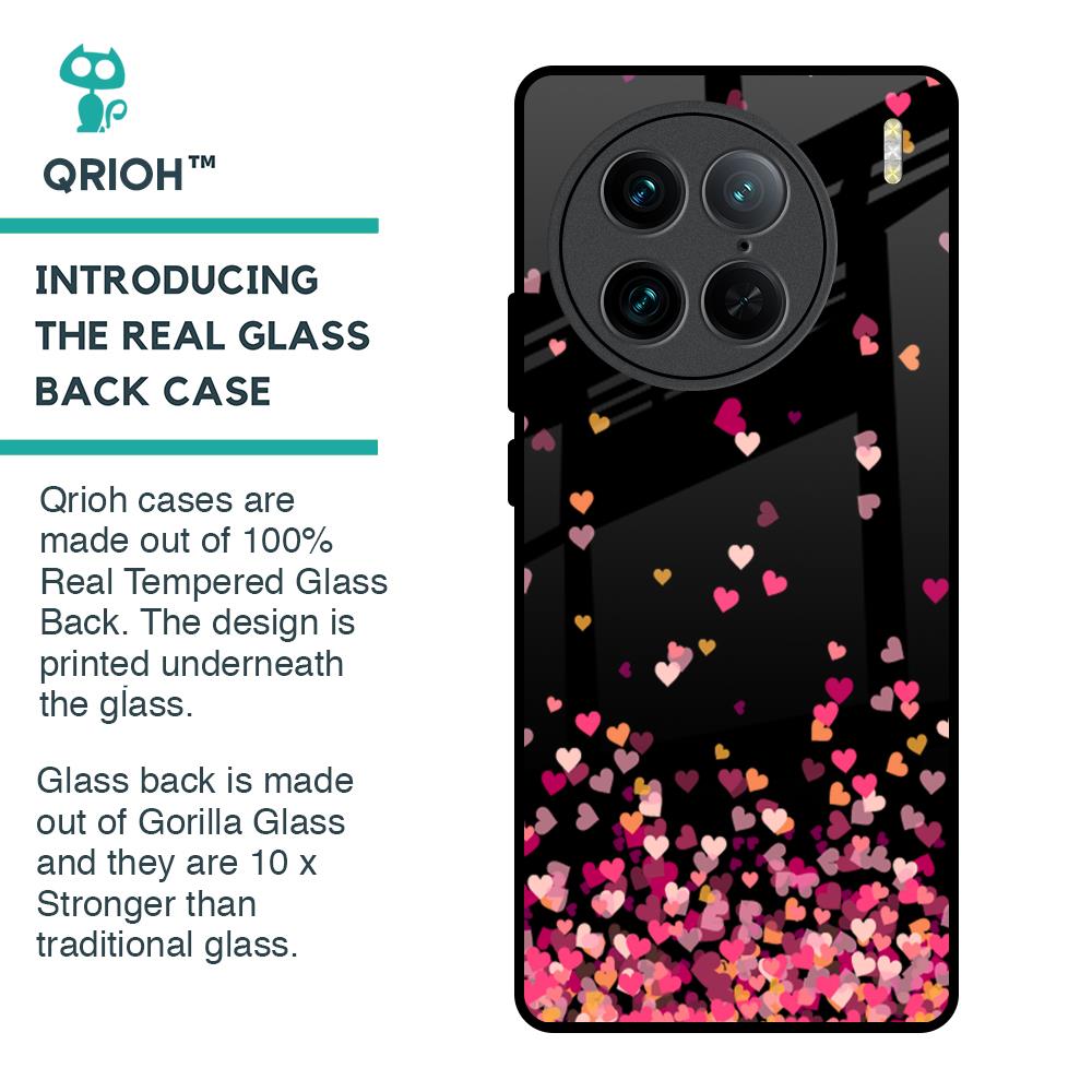Heart Rain Fall Glass Case For Vivo X90 Pro 5G
