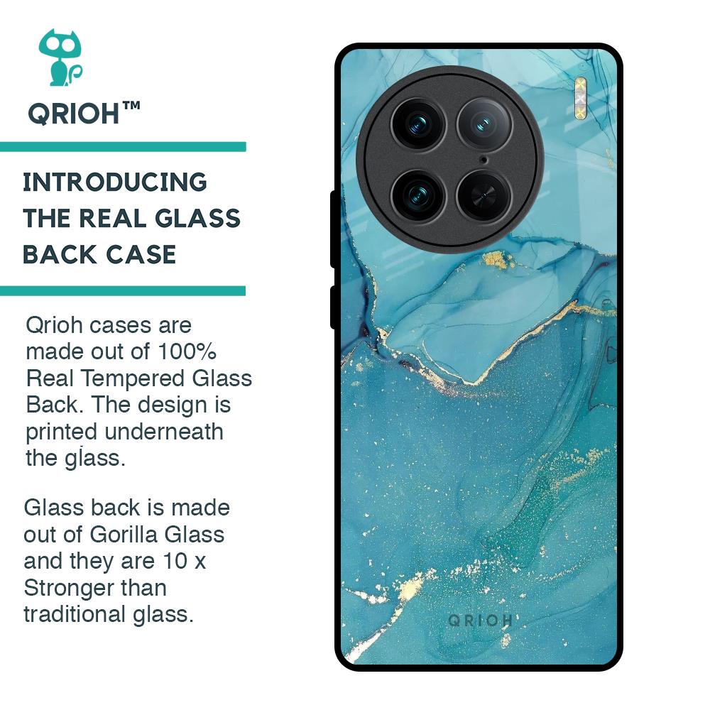 Blue Golden Glitter Glass Case for Vivo X90 Pro 5G