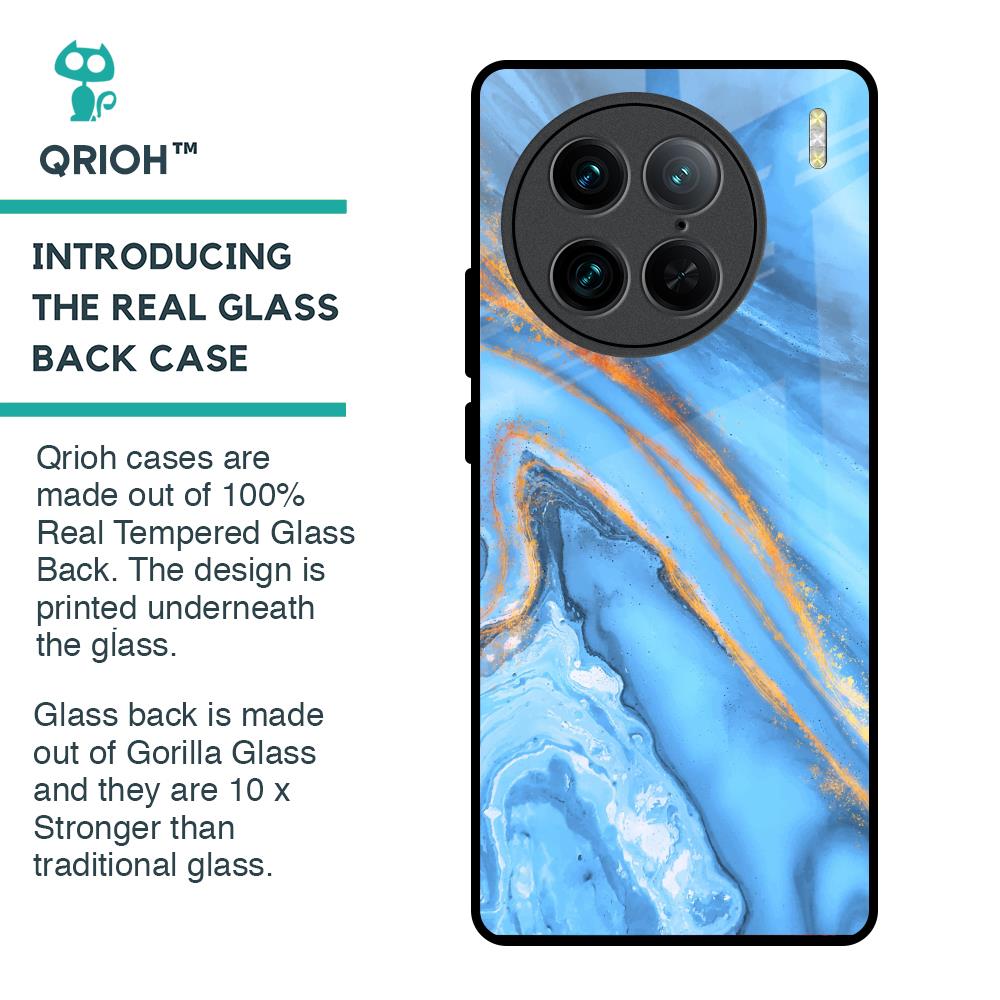 Vibrant Blue Marble Glass Case for Vivo X90 Pro 5G