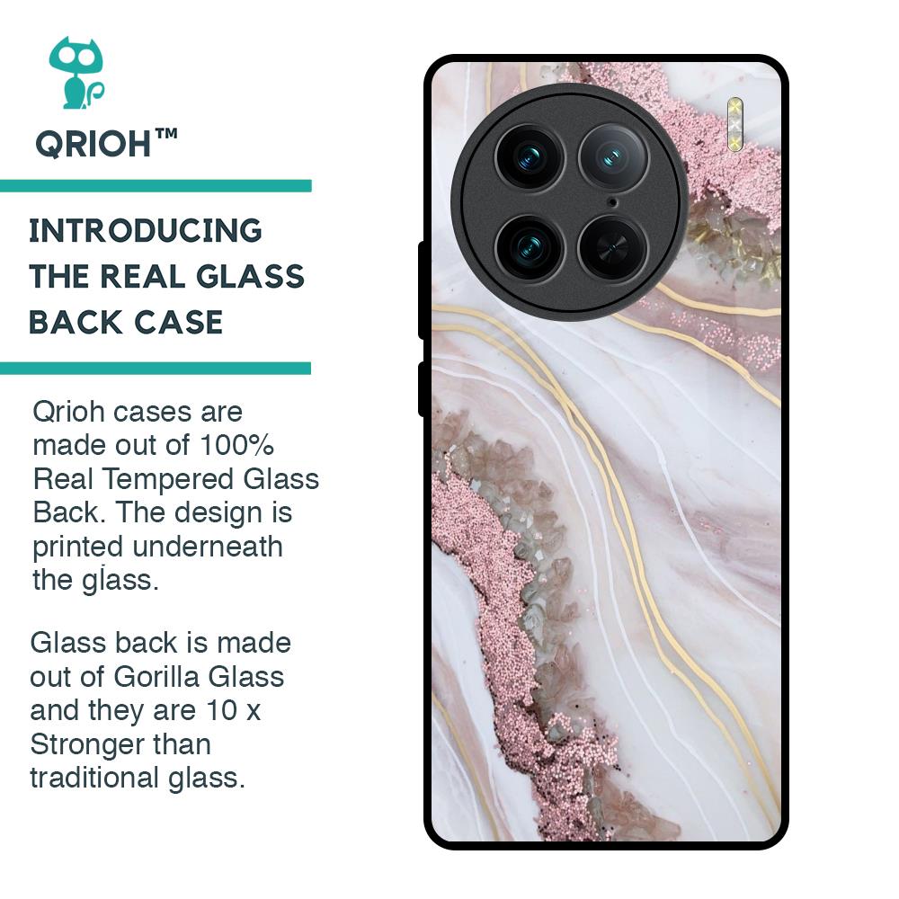 Pink & Gold Gllitter Marble Glass Case for Vivo X90 Pro 5G