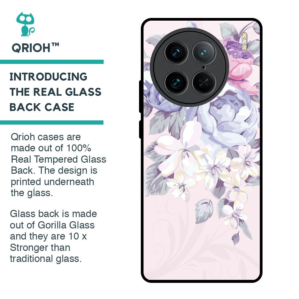 Elegant Floral Glass Case for Vivo X90 Pro 5G