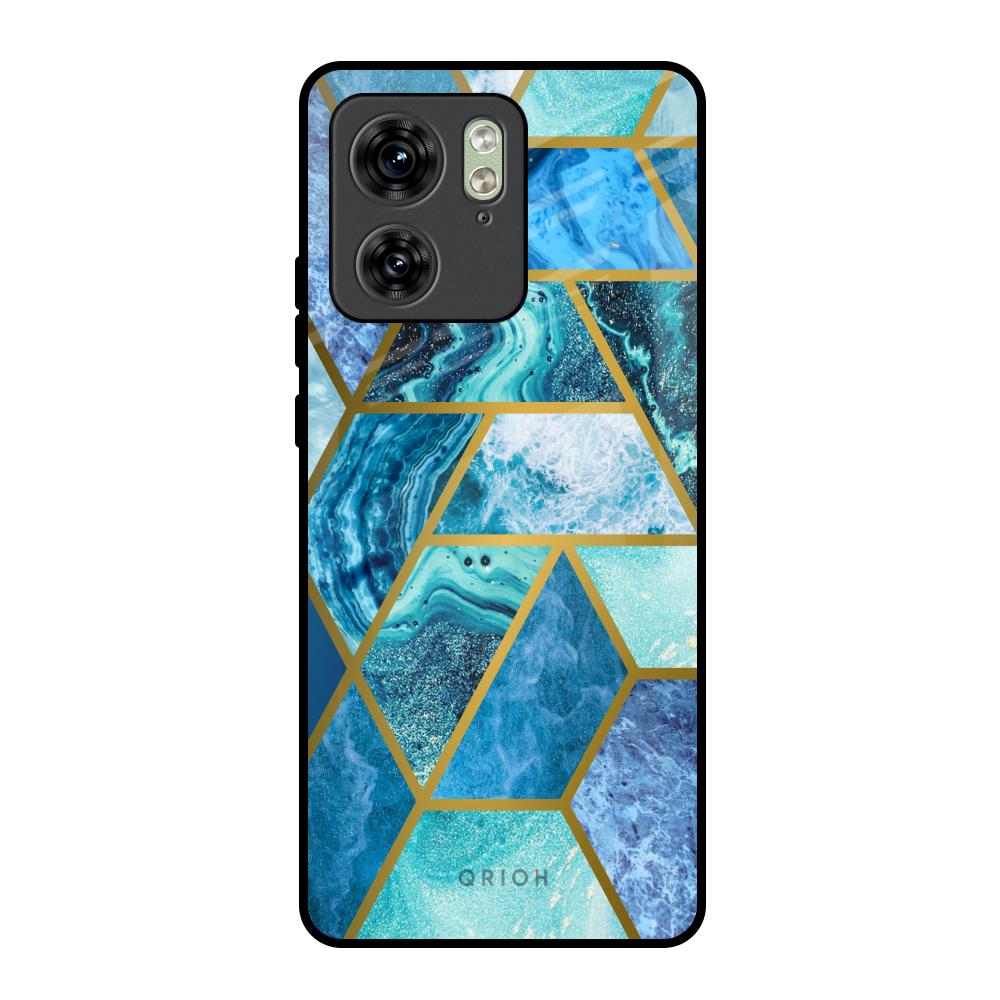 Turquoise Geometrical Marble Motorola Edge 40 Glass Back Cover Online