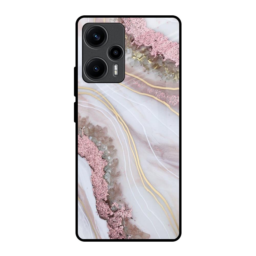 Pink & Gold Gllitter Marble Poco F5 5G Glass Back Cover Online
