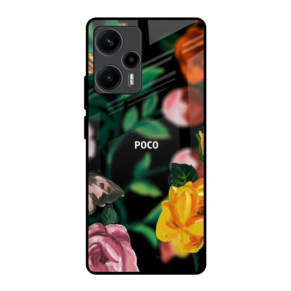 Flowers & Butterfly Poco F5 5G Glass Back Cover Online