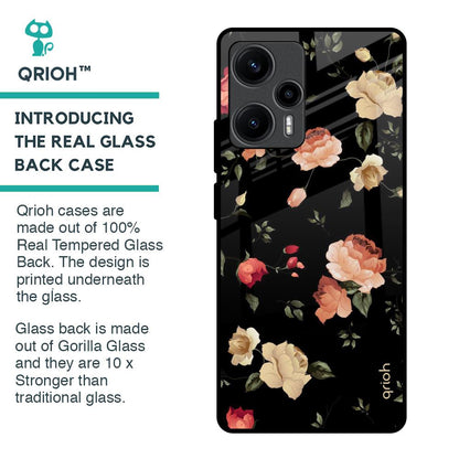 Black Spring Floral Glass Case for Poco F5 5G