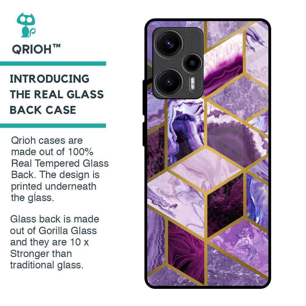 Purple Rhombus Marble Glass Case for Poco F5 5G